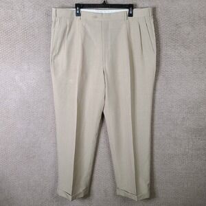Stafford Essentials Pants Men 42x32 Beige Crosshatch Classic Fit Pleated Trouser